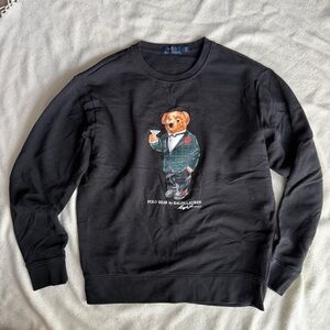 Ralph Lauren Black Crewneck Sweater with Bear Motif